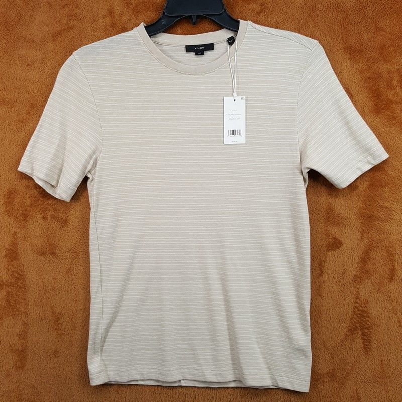Vince Shirt Mens Small Tan Stripe Pullover Crew Short Sleeve T-Shirt Tee $148